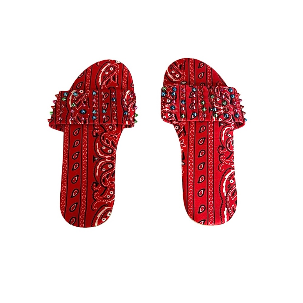 SHEIN Red Paisley Print Bandanna Sandals Size 8.5
